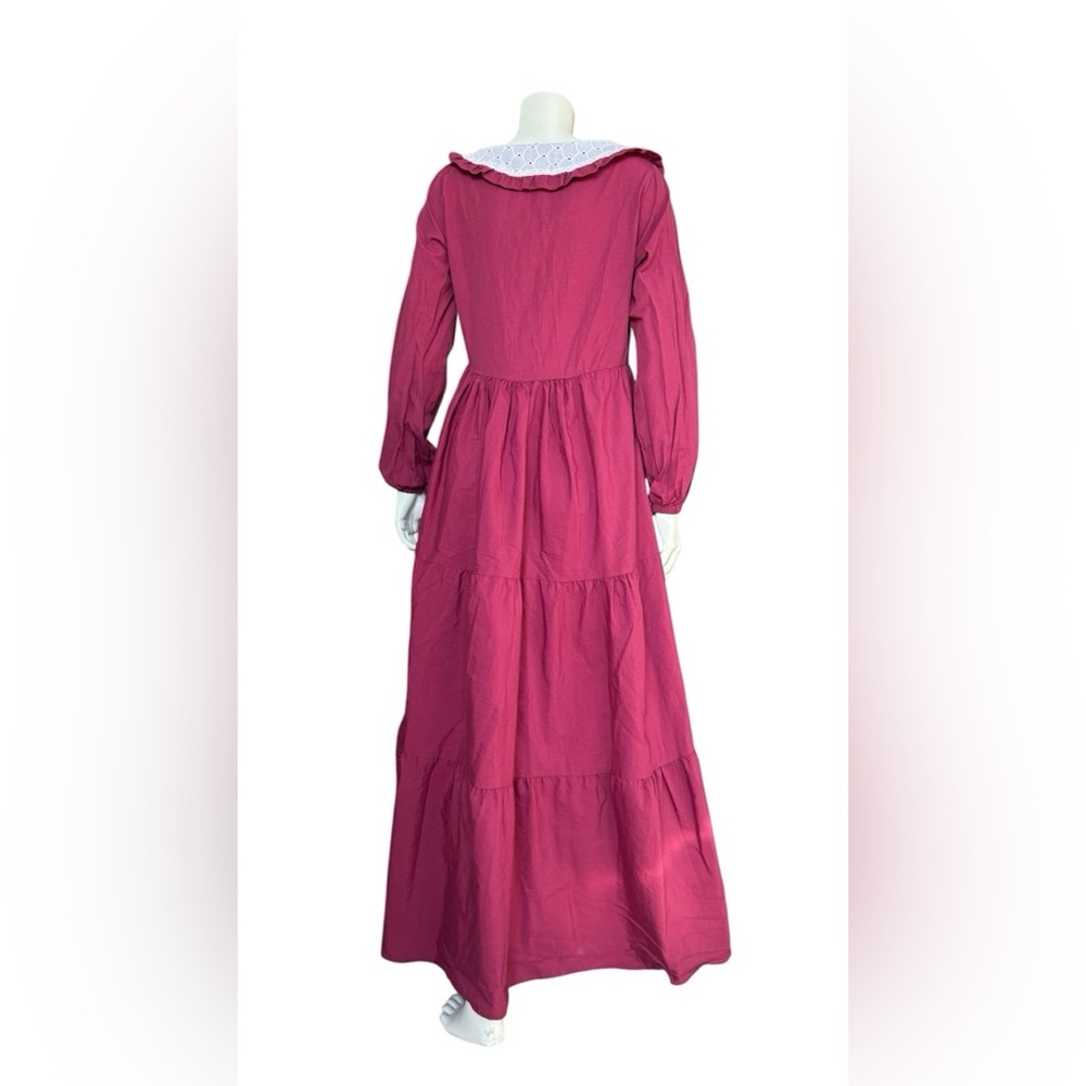Vintage Cotton Maxi Dress with Peter Pan Lace Collar Prairie Style Size Medium - Picture 2 of 11